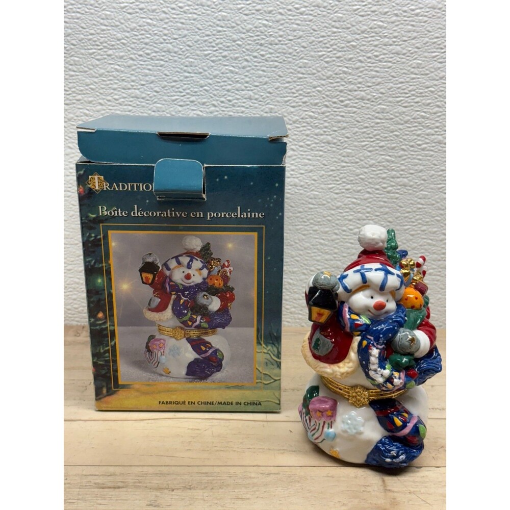 Traditions Porcelain Snowman Hand Painted Trinket Box